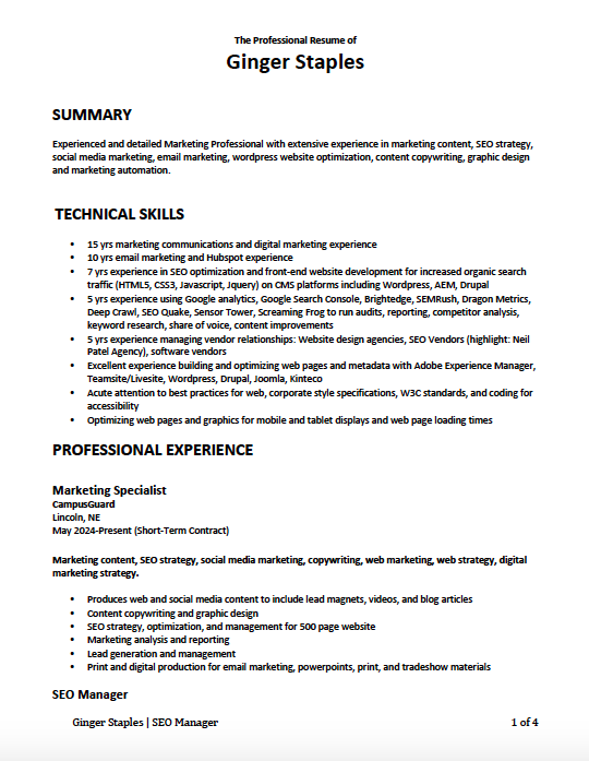 Ginger Staples Resume