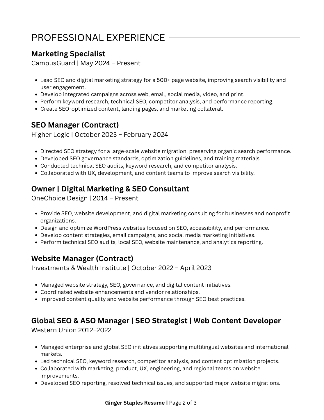 Ginger Staples Resume Page 2